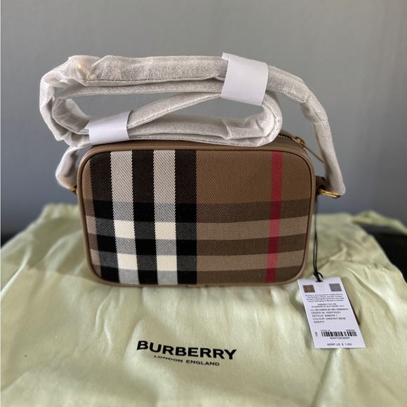 Burberry Authentic Crossbody Bag Leather House Check Small Camera Pouch $1050 - Picture 5 of 13